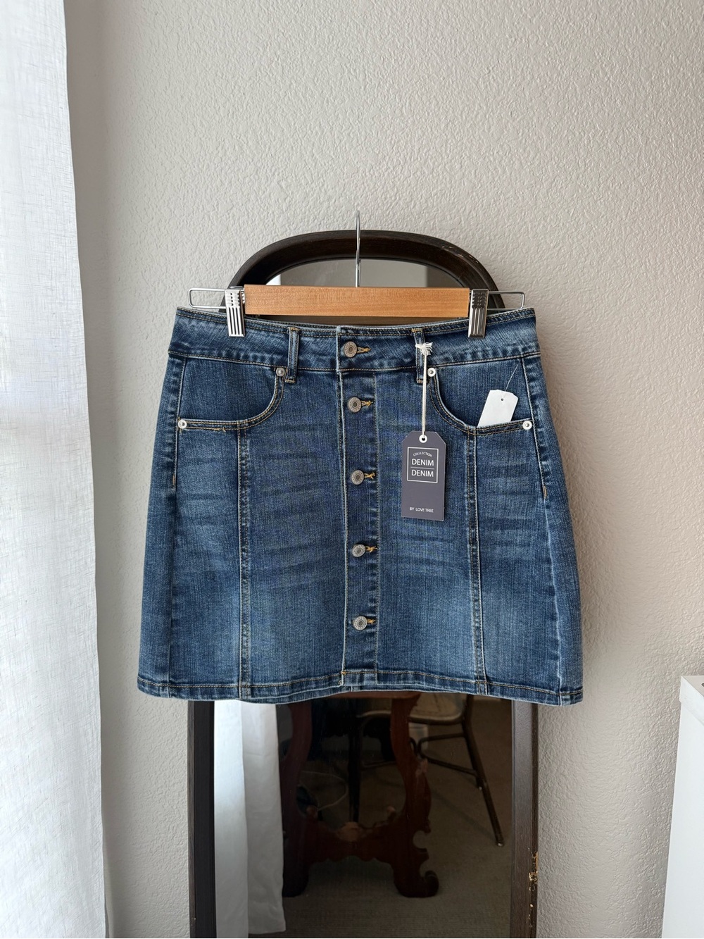 Love Tree Denim Button-Front A-Line Mini Skirt NWT